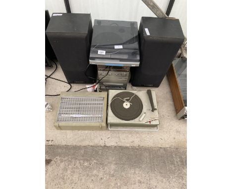 A STELLA RECORD PORTABLE RECORD PLAYER AND A STEREO SYSTEM WITH A PAIR OF SPEAKERS