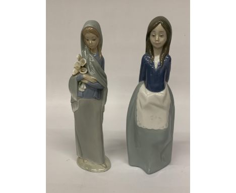 A LLADRO FIGURE OF A GIRL WITH CALA LILLIES AND A NAO CONSTANCE FIGURE (RETIRED)