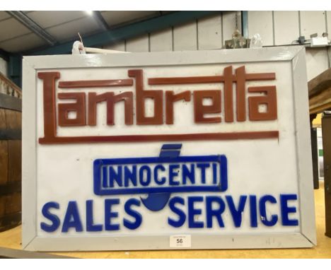 A LAMBRETTA INNOCENTI SALES SERVICE ILLUMINATED LIGHT BOX SIGN COMPLETE WITH HANGING BRACKETS