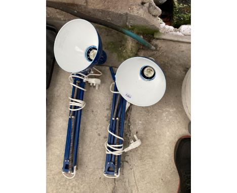 TWO BLUE ANGLE POISE BENCH LAMPS