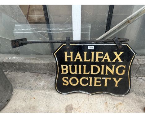 A VINTAGE CAST ALLOY HALIFAX BUILDING SOCIETY SIGN WITH HANGING BRACKET