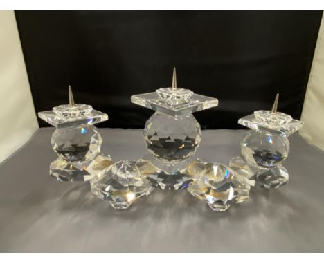 A SWAROVSKI CRYSTAL TRIPLE CANDLESTICK ART 7600 NR115 11CM X 22CM
