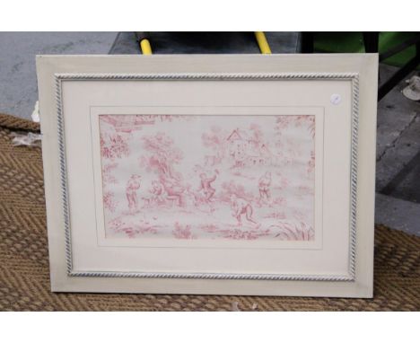 A SHABBY CHIC STYLE FRAMED PRINT ON LINEN
