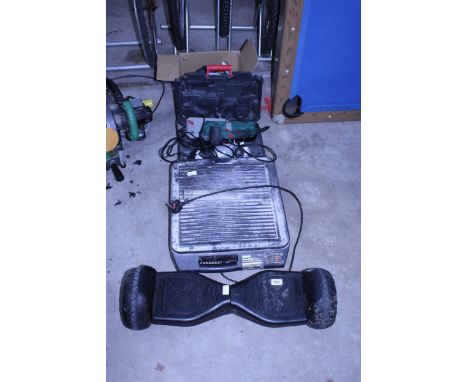 AN ASSORTMENT OF ITEMS TO INCLUDE A HOVER BOARD, AN ELECTRIC TILE CUTTER AND TWO POWER TOOLS ETC