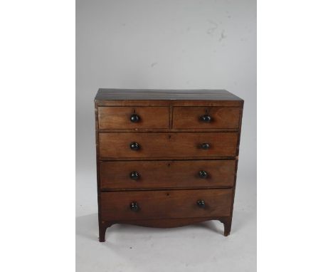 Victorian mahogany and ebony strung chest of drawers, fitted two short over three long drawers, raised on bracket feet, 98.5c