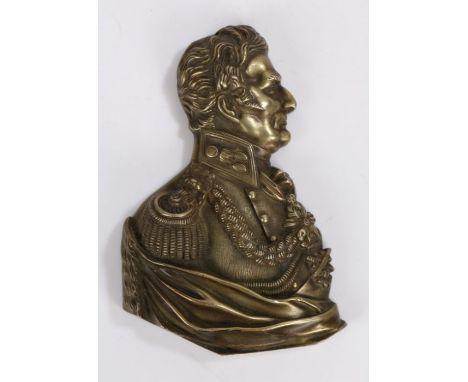 Brass portrait bust depicting Arthur Wellesley, 1st Duke of Wellington, 12cm wide, 19cm high