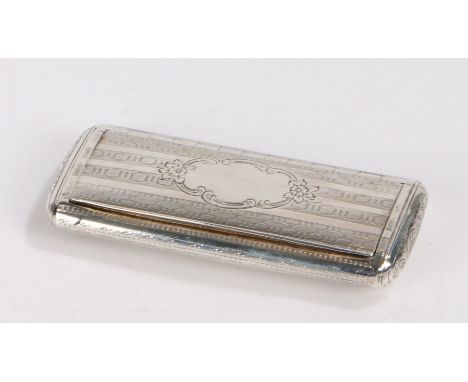 Victorian silver snuff box, Birmingham 1851, maker Nathaniel Mills, the engine turned exterior with vacant scroll and foliate