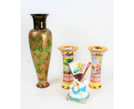 Pair of Royal Vienna porcelain vases, each of cylindrical form, Paris & Helena, and Psyche, one AF, 23.5cm high, together wit