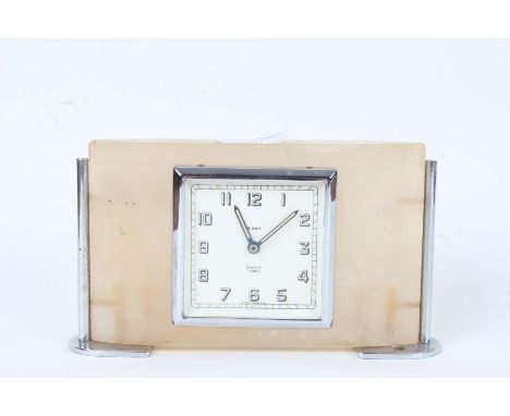 Art Deco Smiths 8 Day mantel clock, with chrome mounts, 18cm wide