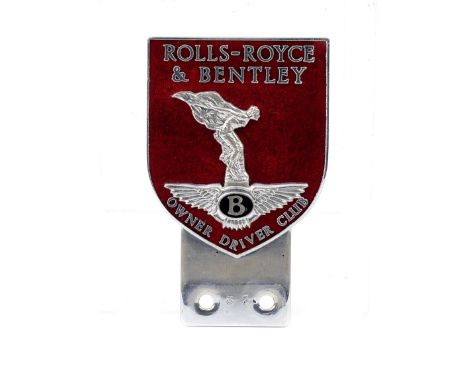 A rare Rolls-Royce &amp; Bentley Owner Driver Club member's badge, 1970s,by Pinches of London, number 57, chromed with red an