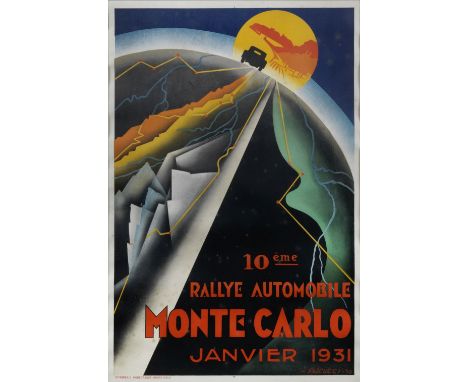 A 1931 Monte Carlo Rally poster, after Falcucci,original colour lithographic poster in French, printed by Monegasque of Monte