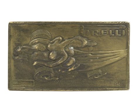 A rare Pirelli belt buckle designed by Salvador Dali (1904-1989), British made, 1970s,polished brass, the front with erotic '