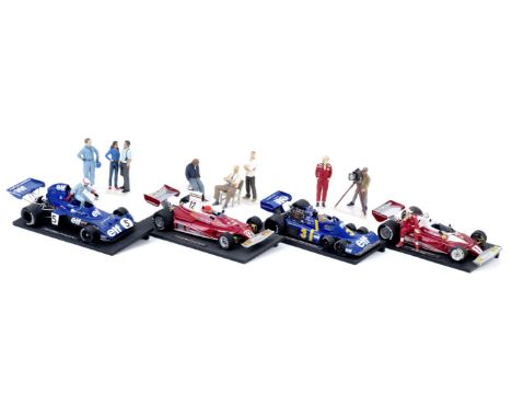 Four scale models of 1973-1976 Grand Prix cars,each metal bodied with some plastic parts, comprising Jackie Stewart's 1973 Ty