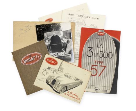 Three pre-War Bugatti sales brochures and related ephemera, French,each French text, comprising a rare c1926 Bugatti range bo