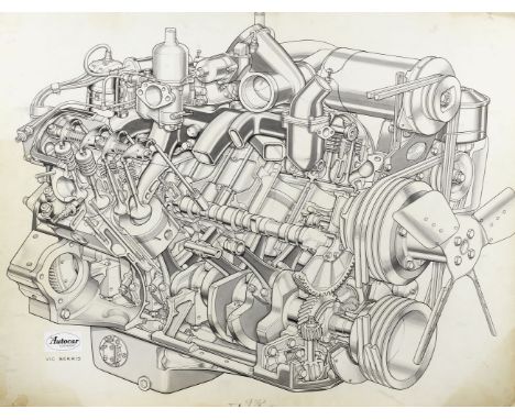 A collection of engine technical illustrations for motoring periodicals including The Autocar, mainly 1960s,each monochrome, 