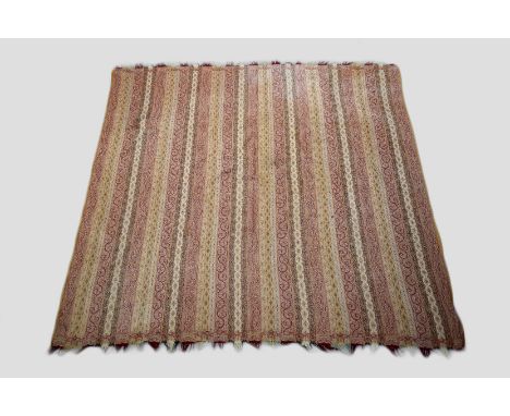 Paisley wool shawl woven with narrow floral vertical stripes in a soft palette, 2nd half 19th century. 66in. x 64in. 168cm. x