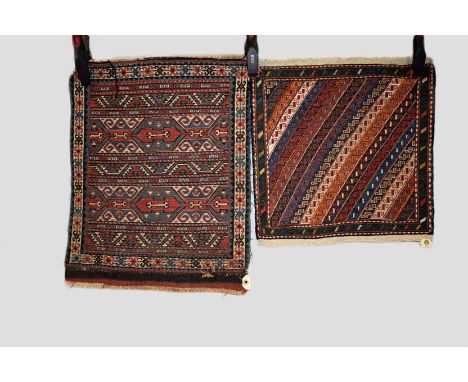 Two Shahsavan sumac flatweave khorjin faces, north west Persia, late 19th century, the first, 1ft. 11in. X 1ft. 6in. 0.57m. X