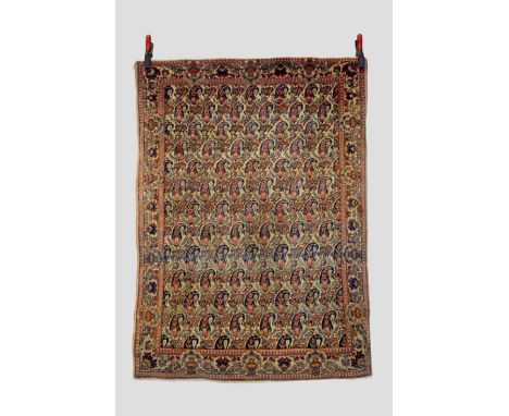 Kashan 'boteh' rug, west Persia, circa 1930s-40s, 4ft. 11in. X 3ft. 6in. 1.50m. X 1.07m. Overall even wear; slight losses to 