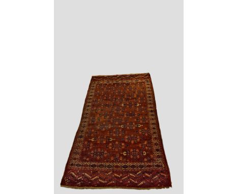 Yomut Turkmen kepse-gul carpet, Turkmenistan, second half 19th century, 8ft. 8in. X 4ft. 10in. 2.64m. X 1.47m. Overall wear; 