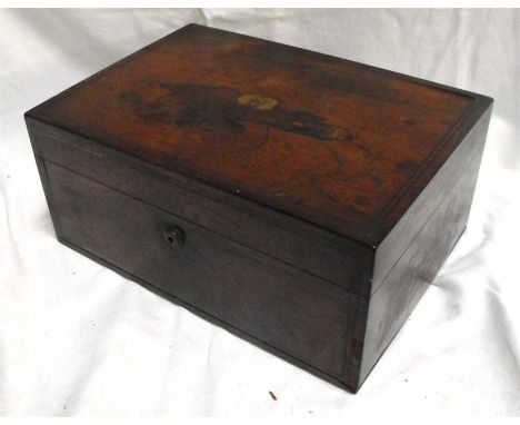 A Victorian figured rosewood jewellery box with brass stringing decoration, fitted interior with lift out trays and having  a