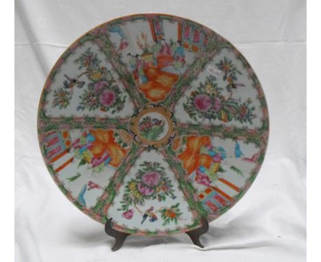 A 19thC Chinese Canton export famille rose charger decorated in enamel colours with figures birds and flowers 37cm diameter C