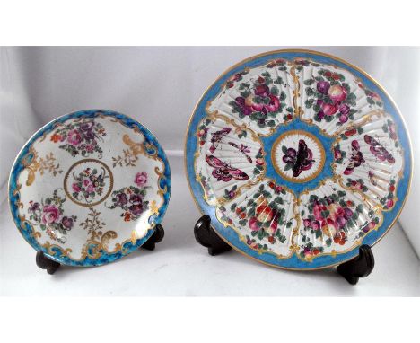 An 18thC Doctor Wall period Worcester shallow bowl, with ribbed interior decorated insects and fruit with-in panels with gild