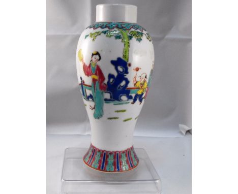 A Chinese Baluster vase decorated figures in enamel colours 21cm high 