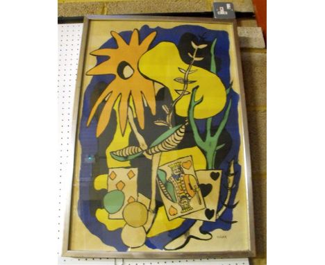 F. Leger, "The King of Hearts" lithograph, playing cards and stylised flowers, 47cm x 71cm Condition ReportThere seem to be s