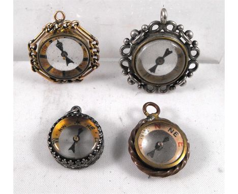 2 Victorian silver compass fobs, and 2 other compass fobs (4)