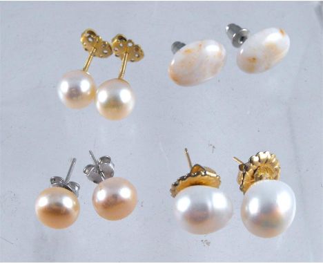 A pair of 18ct gold pearl earrings and other pearl earrings 