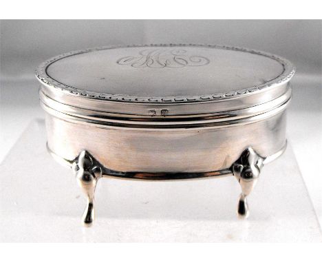 A silver oval trinket box, initialled, Birmingham 1911, 