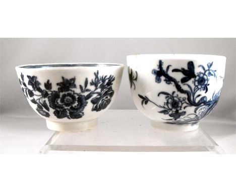 An 18thC Doctor Wall period Worcester tea bowl, prunus root pattern, and another similar decorated flowers and butterfly in u