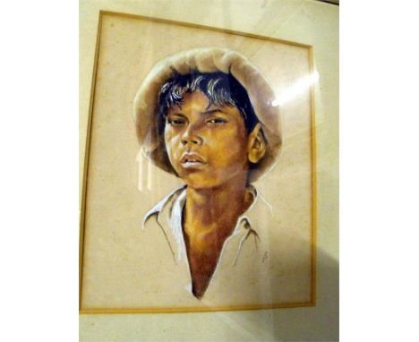 John Dudley, pastel portrait a young Arab boy titled Hamid, initialled 22cm x 28cm and another similar (2) 