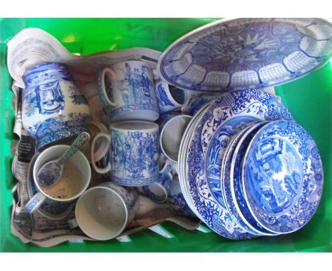 A quantity of Spode Blue Room Collection Christmas Plates and other Spode blue and white items (box)