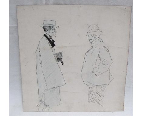 Charles Pears RI ROI RSMA (1873-1958) signed gouache illustration of two gentlemen, used in publication by the Globe Press Ag