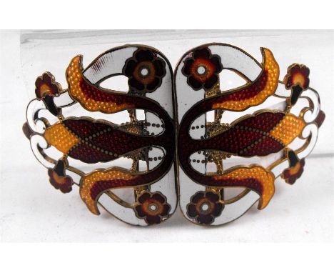 A gilt metal and enamel pierced nurses buckle 9.5cm wide 