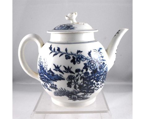 An 18thC Doctor Wall period Worcester teapot, fence pattern,of globular form, with blue crescent mark to base 11.5cm high 