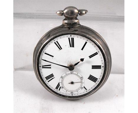 A Victorian open faced pocket watch, the white enamel dial having Roman numerals and subsidiary seconds, with fusee movement 