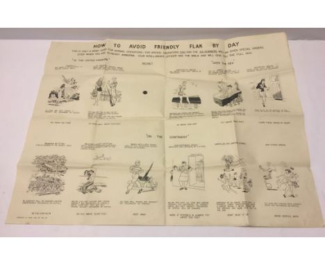 A WW2 comic poster 'How to Avoid Friendly Flak by Day' reproduced by the US 8th Air Force 942nd Engineer Aviation Topographic