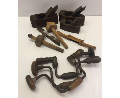 A mixed lot of wooworking tools to include NAVY marked plane.
