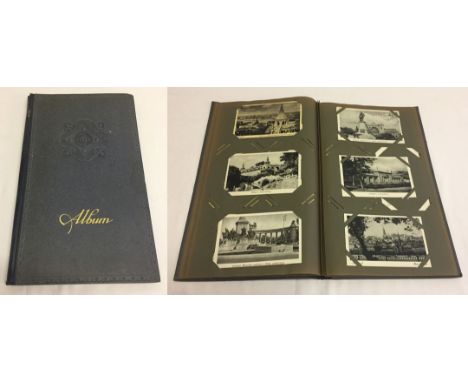 An album of approx 75 vintage postcards of European cities. C1914-1930s. Album with embossed decoration to cover.