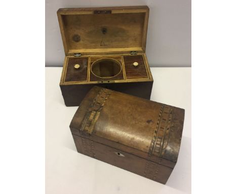 2 vintage wooden tea caddy boxes in need of restoration.