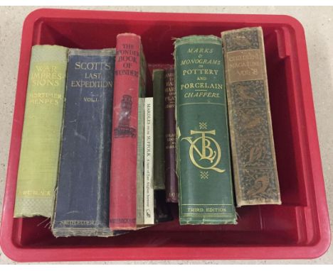 A box of vintage books to include Scott's Last Expedition Vol 1 (2nd Edition) and War Impressions (Boer War) a Record in Colo