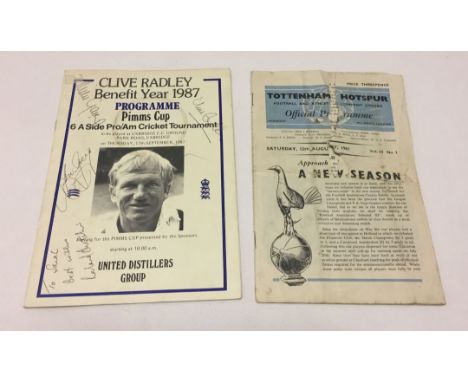 2 sporting programmes. A 1961 Charity Shield programme between Tottenham and the F.A Selected II, together with a signed cric