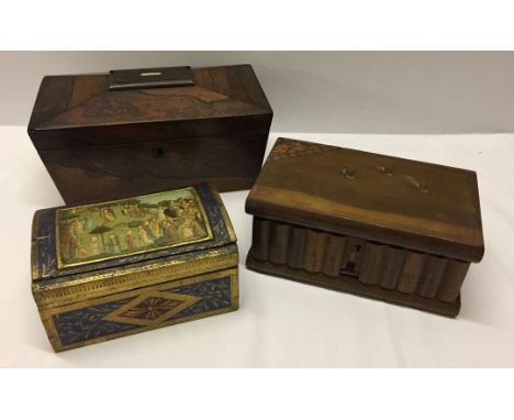 A vintage tea caddy and 2 boxes.