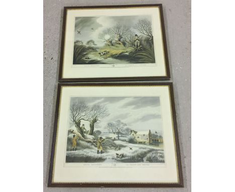 A pair of framed & glazed vintage shooting prints. Approx 44 x 31cm.