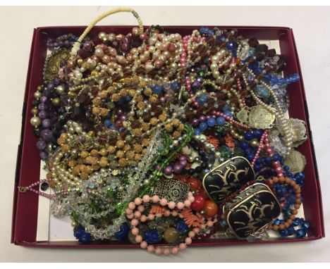 A large quantity of vintage costume jewellery including marcasite, glass beads, etc.