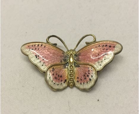 A Norwegian silver gilt and enamel butterfly brooch by Hroar Prydz. Approx 3.5cm wide