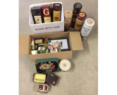 2 boxes of tins to include vintage tobacco and cigar tins, whisky tins and biscuit tins.