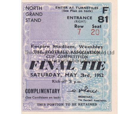 FA CUP FINAL TICKET      Ticket FA Cup Final 1952 Arsenal v Newcastle United. Good  